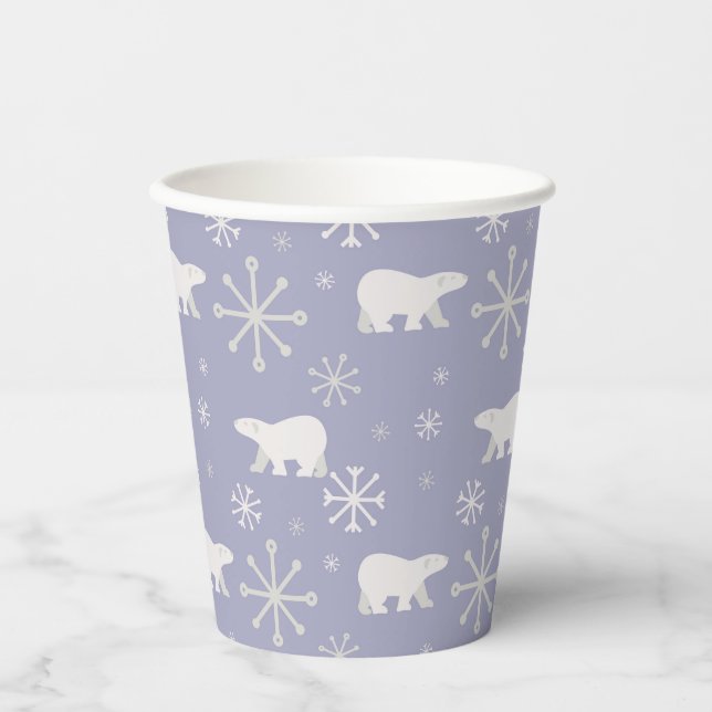 Christmas pattern with polar bears and snowflakes paper cups (Front)