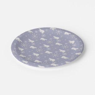 Christmas pattern with polar bears and snowflakes paper plates
