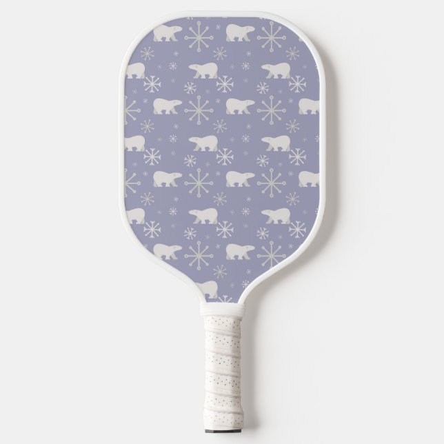 Christmas pattern with polar bears and snowflakes pickleball paddle (Front)