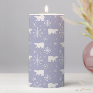 Christmas pattern with polar bears and snowflakes pillar candle