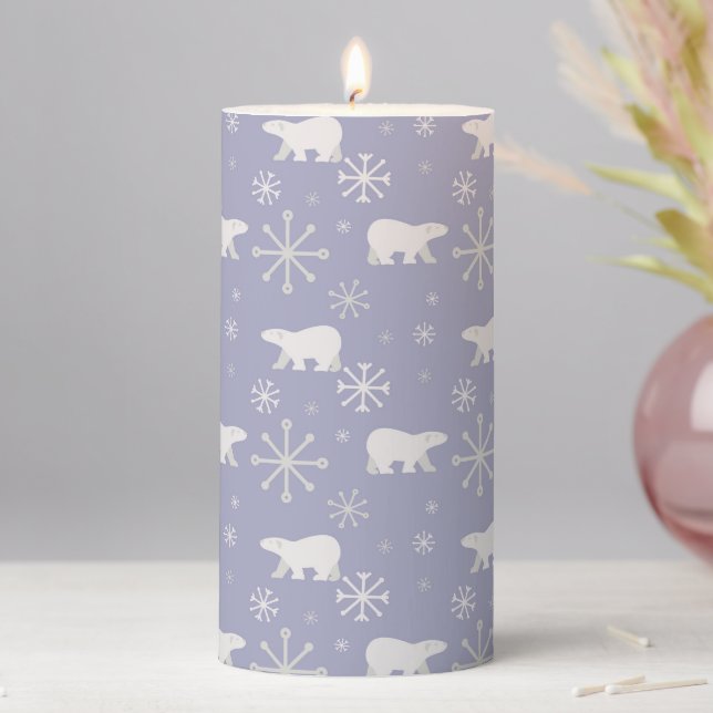 Christmas pattern with polar bears and snowflakes pillar candle (In Situ)