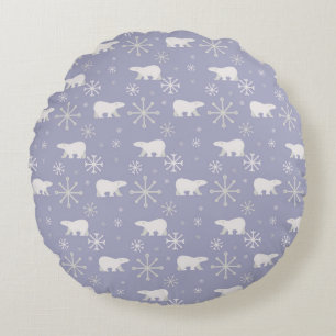 Christmas pattern with polar bears and snowflakes round pillow