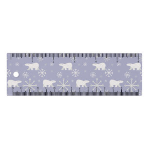 Christmas pattern with polar bears and snowflakes ruler