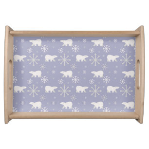 Christmas pattern with polar bears and snowflakes serving tray