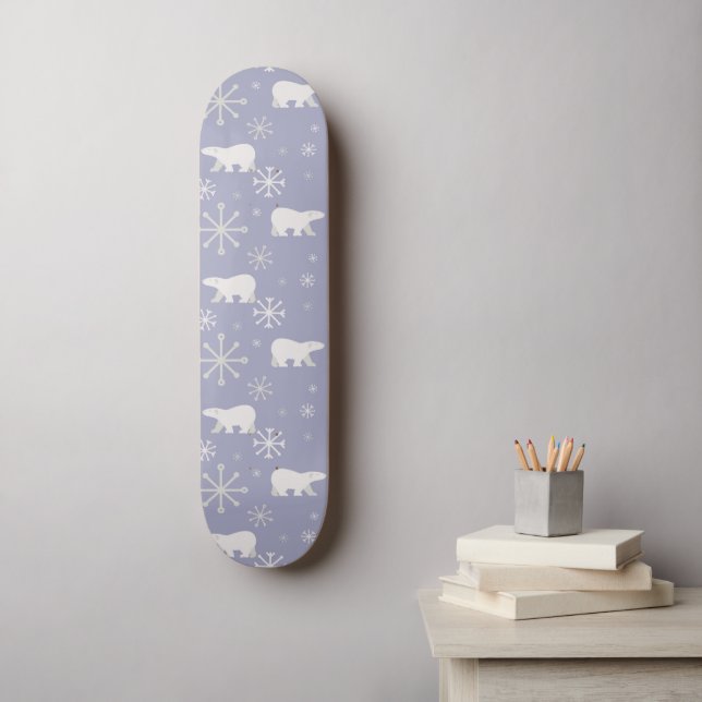 Christmas pattern with polar bears and snowflakes skateboard (Wall Art)