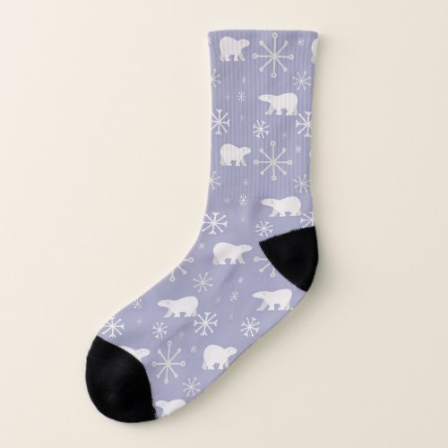 Christmas pattern with polar bears and snowflakes socks