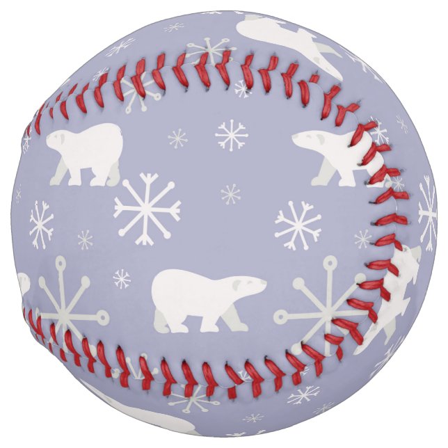 Christmas pattern with polar bears and snowflakes softball (Back Left)