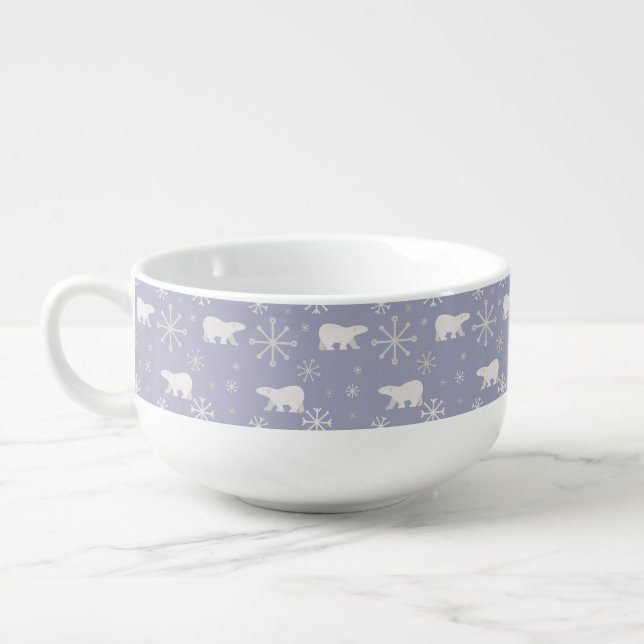Christmas pattern with polar bears and snowflakes soup mug (Right)