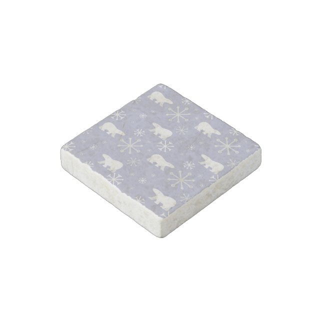 Christmas pattern with polar bears and snowflakes stone magnet (Angled)