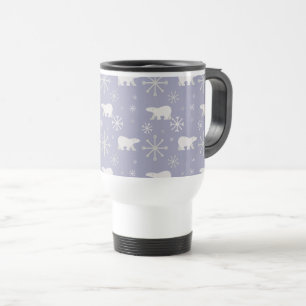 Christmas pattern with polar bears and snowflakes travel mug