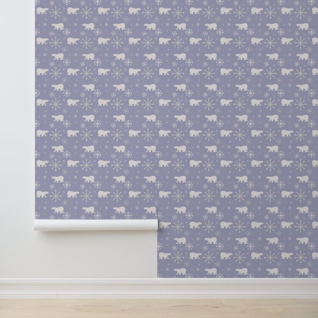 Christmas pattern with polar bears and snowflakes wallpaper  (Application)