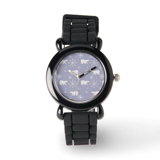 Christmas pattern with polar bears and snowflakes watch (Front)