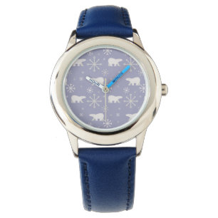 Christmas pattern with polar bears and snowflakes watch