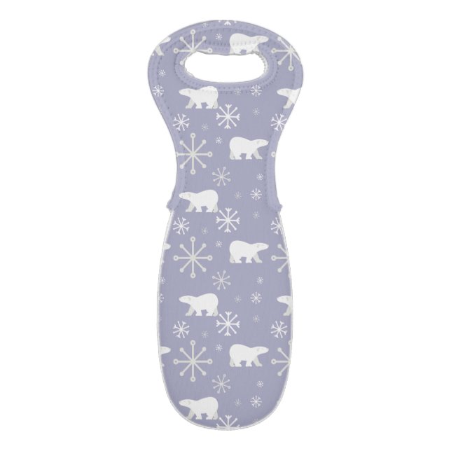 Christmas pattern with polar bears and snowflakes wine bag (Back Flat)