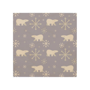 Christmas pattern with polar bears and snowflakes wood wall art