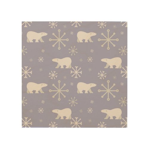 Christmas pattern with polar bears and snowflakes wood wall art