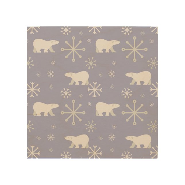 Christmas pattern with polar bears and snowflakes wood wall art (Front)