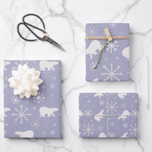 Christmas pattern with polar bears and snowflakes wrapping paper sheets