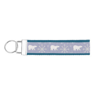 Christmas pattern with polar bears and snowflakes wrist keychain
