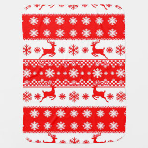 Christmas Pattern with Reindeer and Snowflakes Baby Blanket