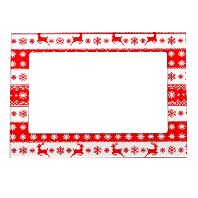 Christmas Pattern with Reindeer and Snowflakes Magnetic Frame (Front)