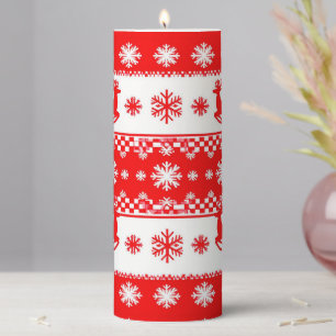 Christmas Pattern with Reindeer and Snowflakes Pillar Candle