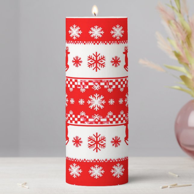 Christmas Pattern with Reindeer and Snowflakes Pillar Candle (In Situ)