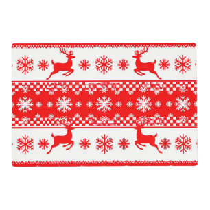 Christmas Pattern with Reindeer and Snowflakes Placemat