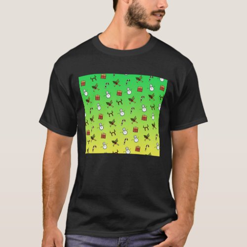 Christmas Pattern with Snowman Present Shaped Gras T_Shirt