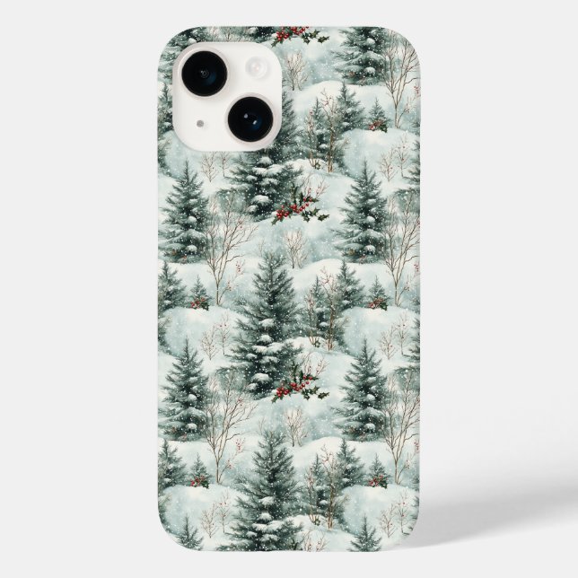 Christmas Pattern with Snowy Forest and Pine trees Case-Mate iPhone Case (Back)