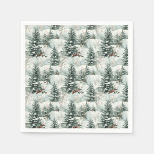 Christmas Pattern with Snowy Forest and Pine trees Napkins