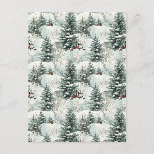 Christmas Pattern with Snowy Forest and Pine trees Postcard (Front)
