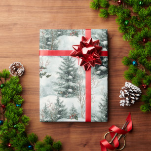 Christmas Pattern with Snowy Forest and Pine trees Wrapping Paper