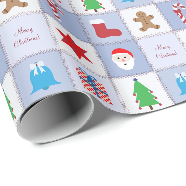 Christmas Pattern Wrapping Paper - Blue (Roll Corner)
