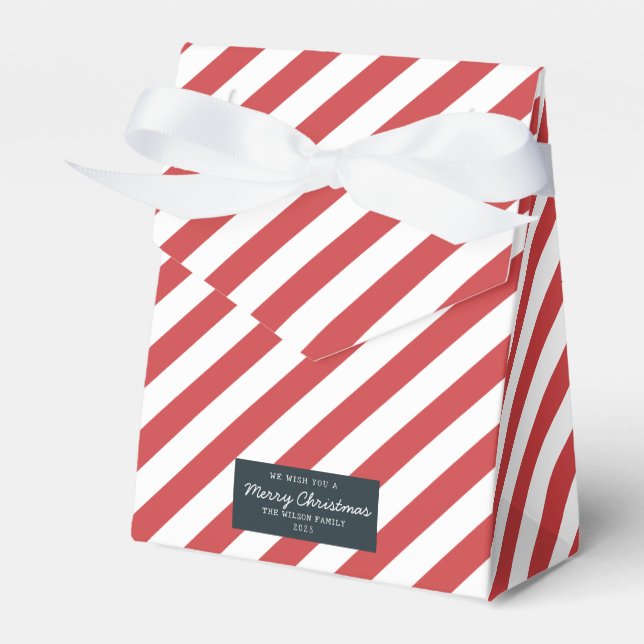 Christmas Pattern Xmas Gift Red Striped  Favor Boxes (Front Side)