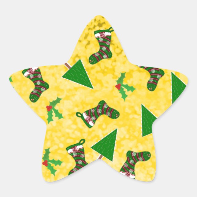 Christmas Pattern Yellow Classic Round Sticker (Front)