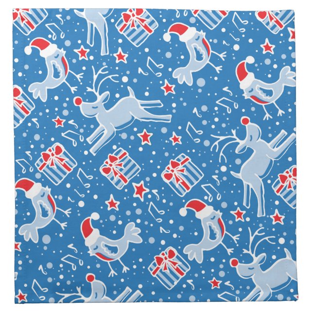 Christmas patterned blue animals cloth napkins (Front)
