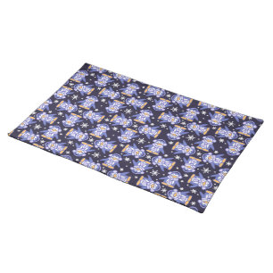 Christmas patterned blue penguin canvas placemat