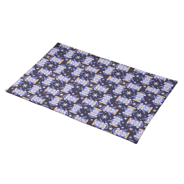 Christmas patterned blue penguin canvas placemat (On Table)
