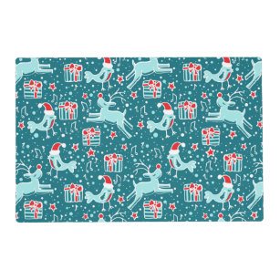 Christmas patterned green animal placemat
