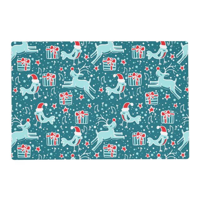 Christmas patterned green animal placemat (Front)