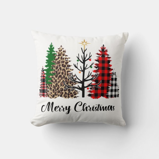 Christmas Patterned Trees Star Throw Pillow (Front)