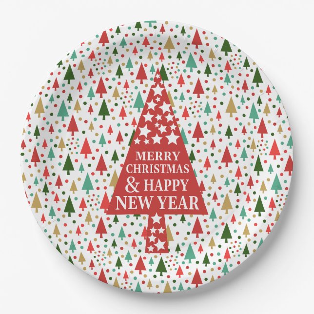 Christmas Patterns - christmas tree Paper Plates (Front)