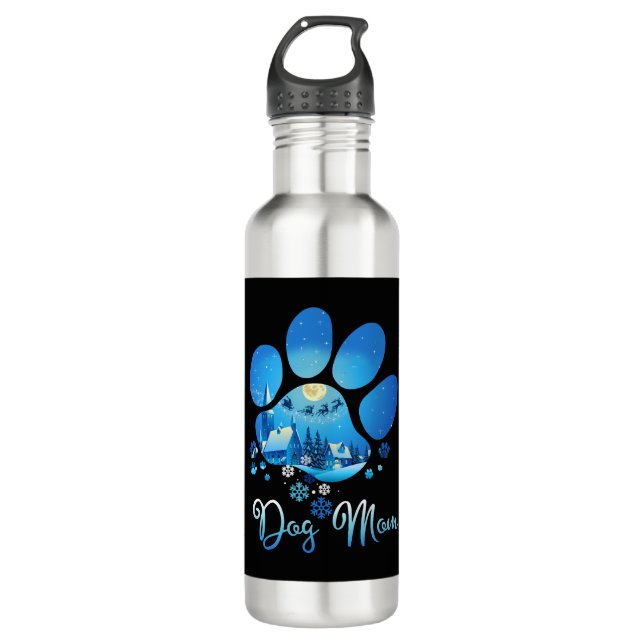 Christmas Paw Dog Mom Stainless Steel Water Bottle (Front)