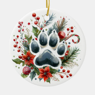 Christmas Paw Print Ceramic Ornament
