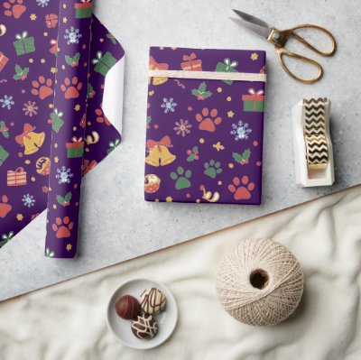 Christmas Paw Prints &amp; Gifts Wrapping Paper