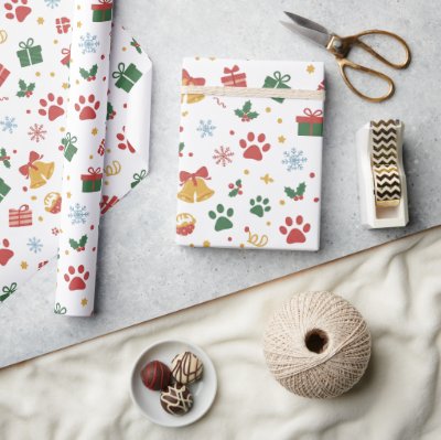 Christmas Paw Prints &amp; Gifts Wrapping Paper