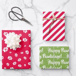 Christmas Paw prints Pattern Red Happy Pawlidays