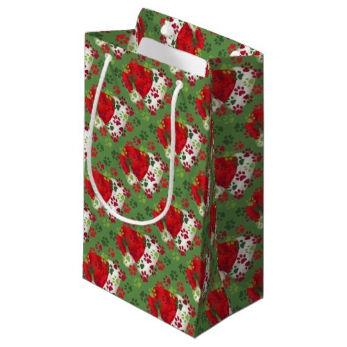 Christmas Paw Prints with Santa Hat Small Gift Bag