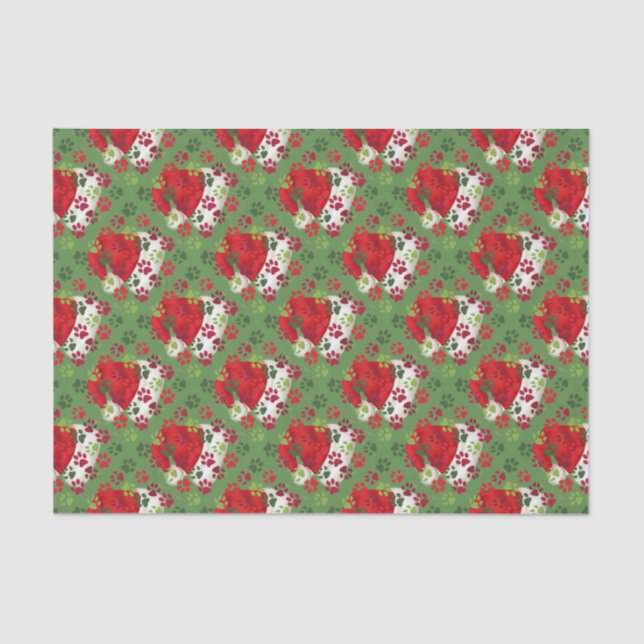 Christmas Paw Prints with Santa Hat Tissue Paper (Front)